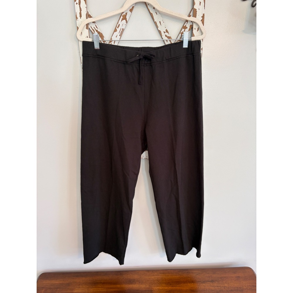 James Perse Vintage French Terry Cutoff Sweatpants Black Crop Raw Hem Pants Sz 4